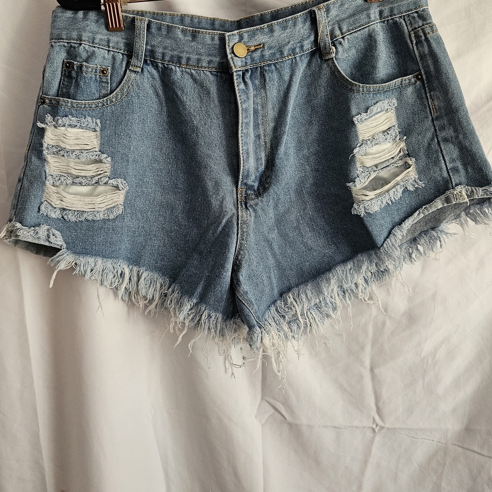 SHEIN Blue Distressed Jean Shorts